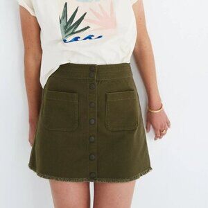 Madewell A Line Raw Hem Mini Skirt Kale Green